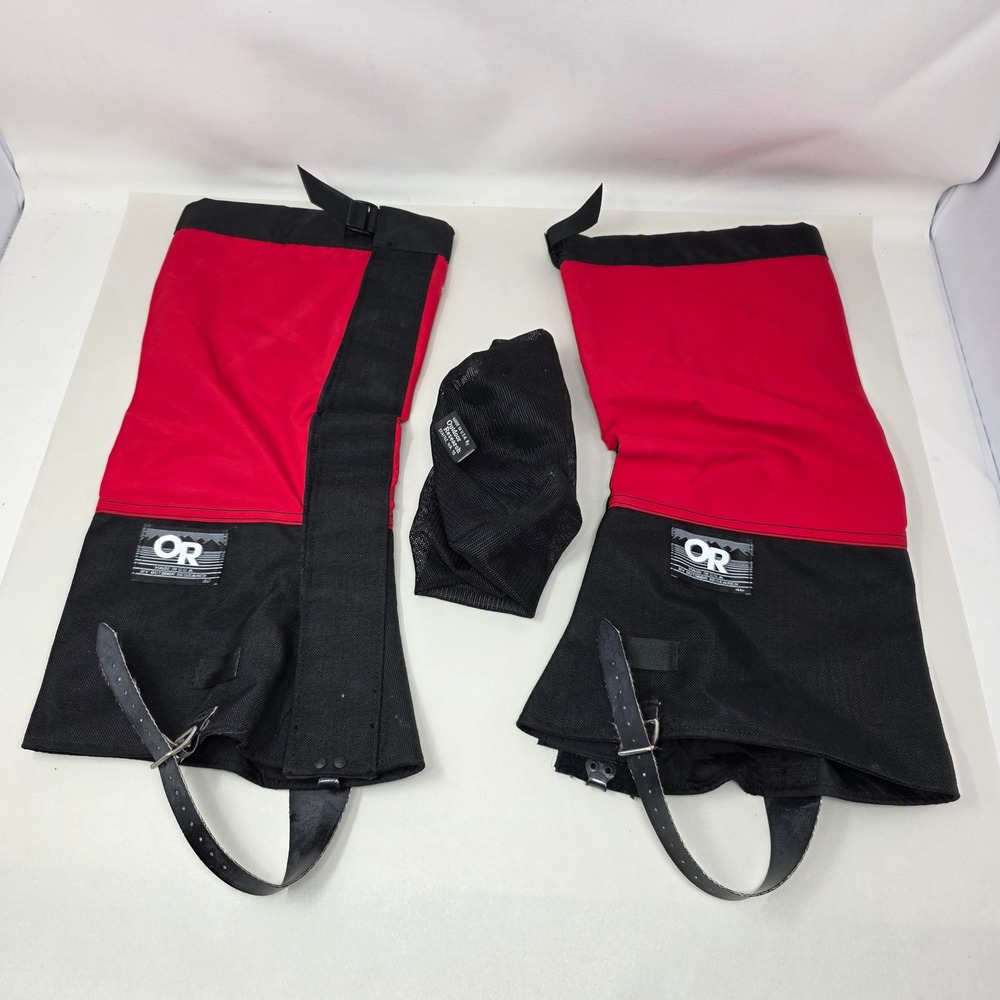 Outdoor Research Gaiters Mens Large Vintage Hiking Mountaineering Red Black USA